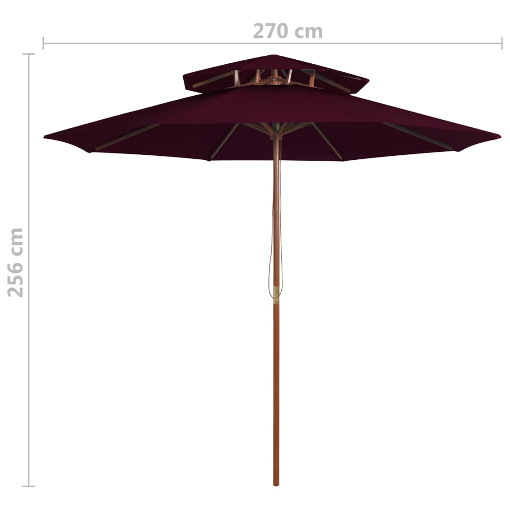 Two -story umbrella with a burgundy red wooden stick 270 cm