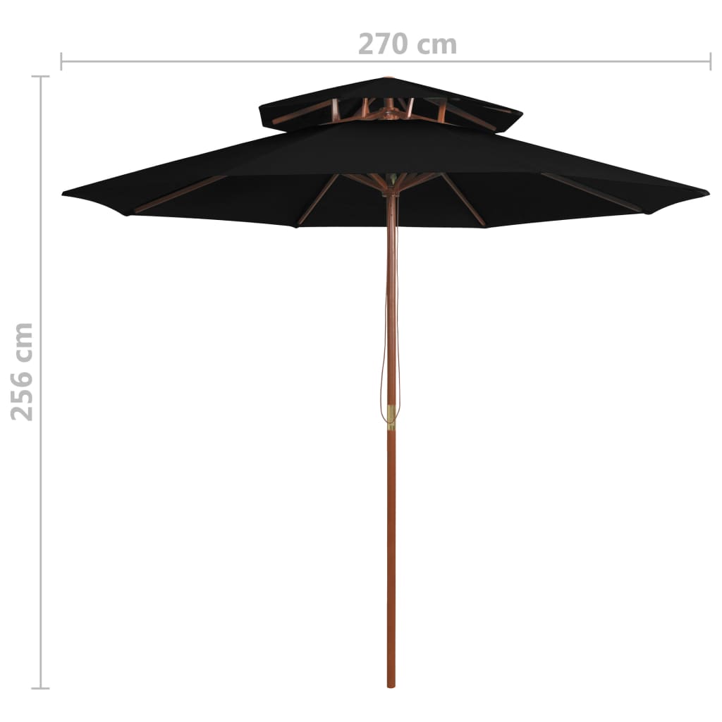 Two level umbrella Black wood stick 270 cm