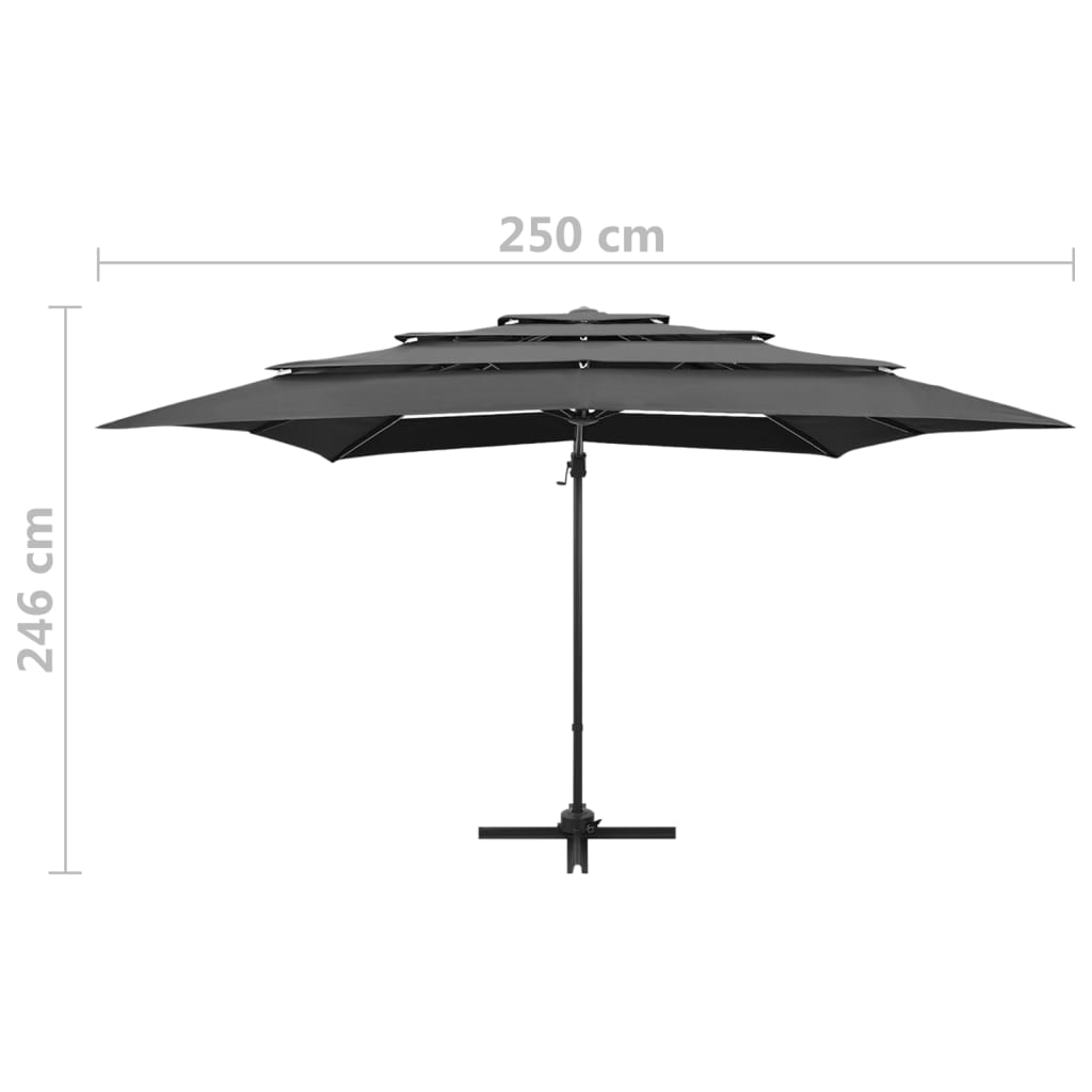 Sombrilla jardín 4 niveles palo aluminio antracita 250x250 cm vidaXL