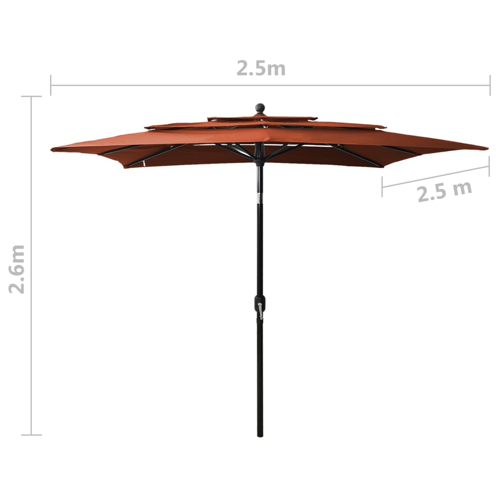 Garden Umbrella 3 levels Terracota aluminum stick 2.5x2.5 m