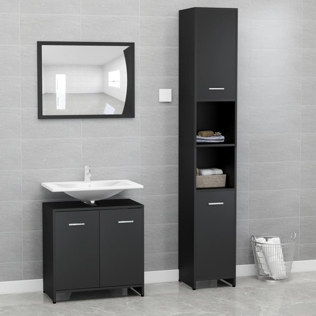 Vetonek Juego muebles de baño 3 pzas madera de ingeniería negro