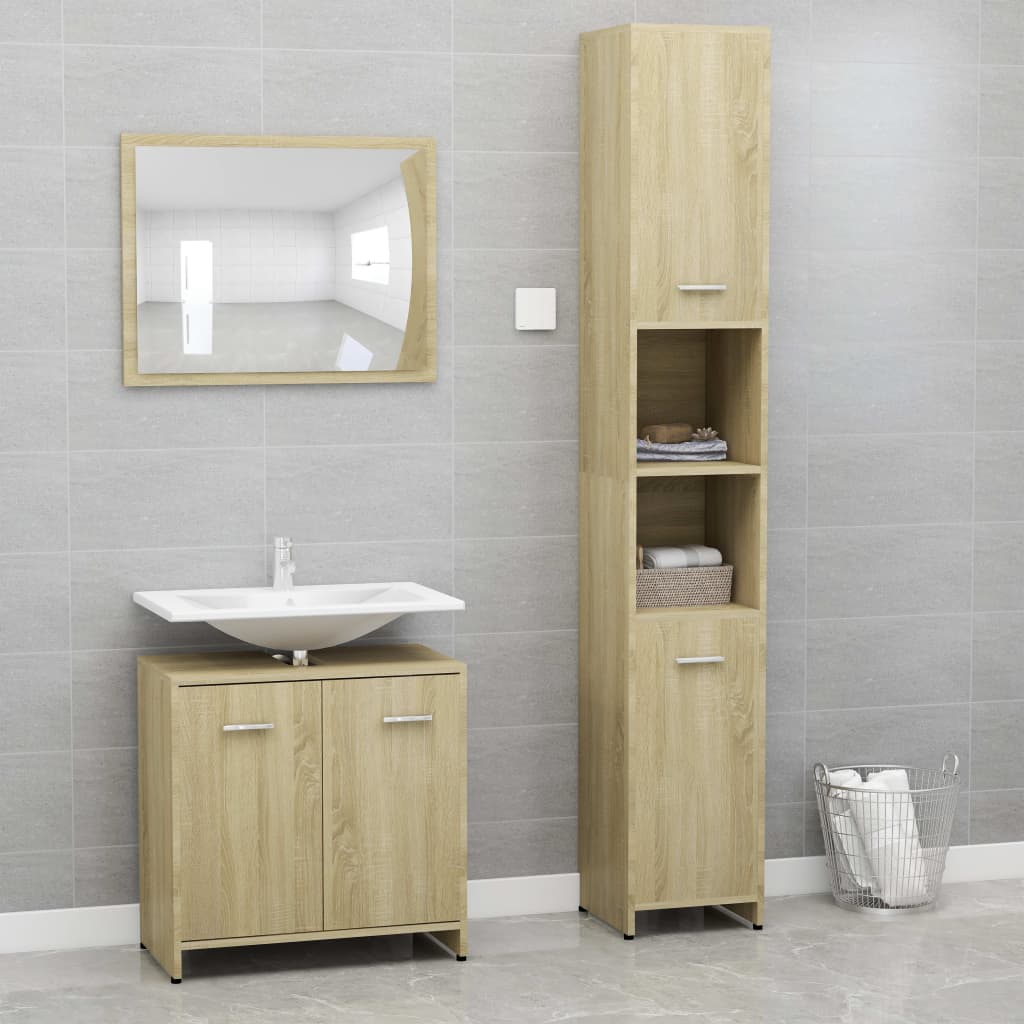 Vetonek Juego muebles de baño 3 piezas madera ingeniería roble Sonoma