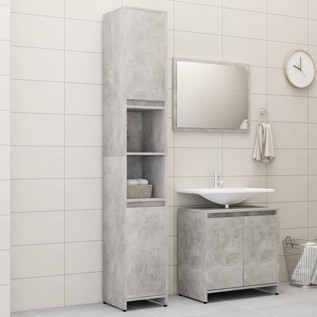 Vetonek Juego de muebles de baño 3 pzas madera ingeniería gris hormigón