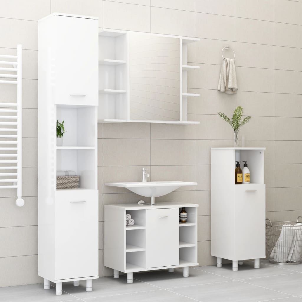 Móveis de banho de caça 3 PCs Shine White Engineering Wood