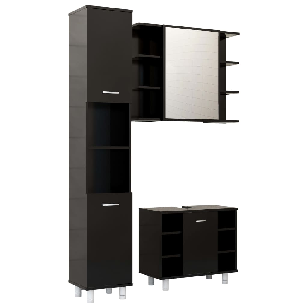 Juego de muebles de baño 3 pzas madera sintetizada Nexus negro - Vetonek