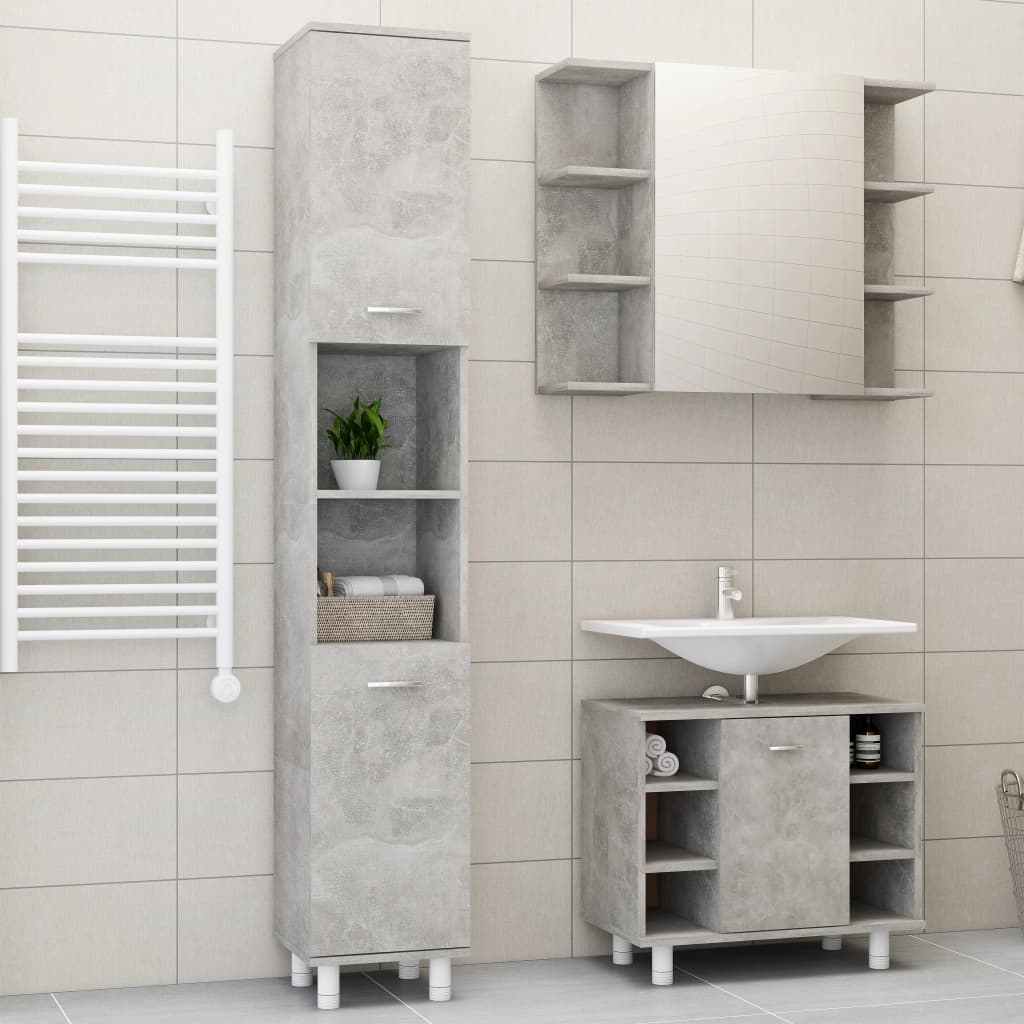 Vetonek Juego muebles de baño 3 pzas madera de ingeniería gris hormigón