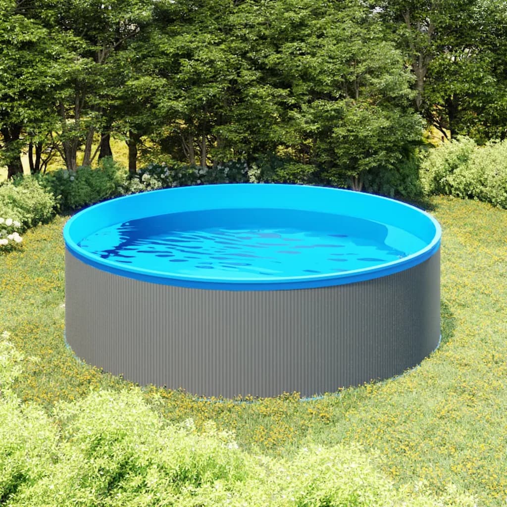 Piscina de chapoteo gris de 350x90 cm ideal para jardines y espacios exteriores.