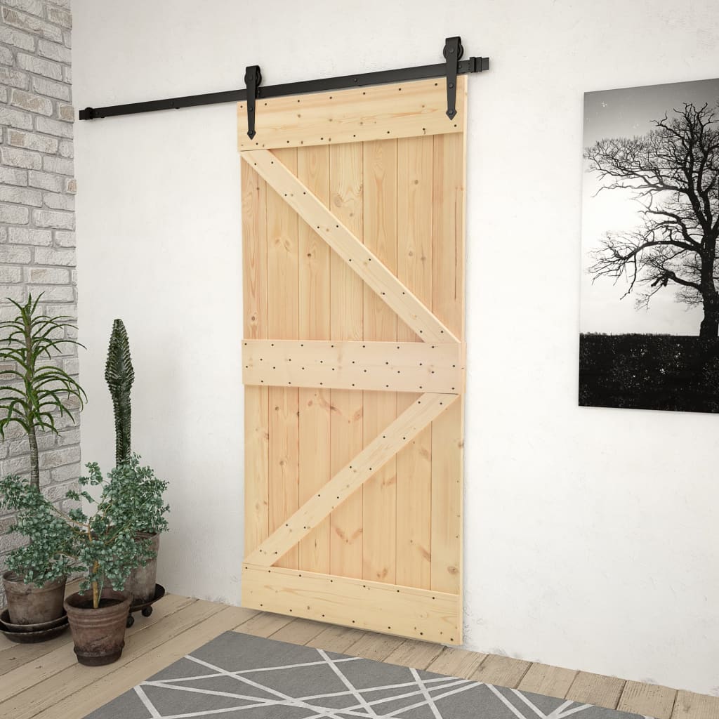 Vetonek Puerta corredera con herrajes madera maciza de pino 80x210 cm