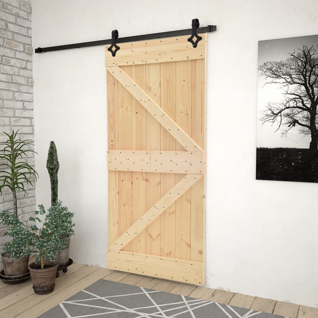 Vetonek Puerta corredera con herrajes madera maciza de pino 80x210 cm