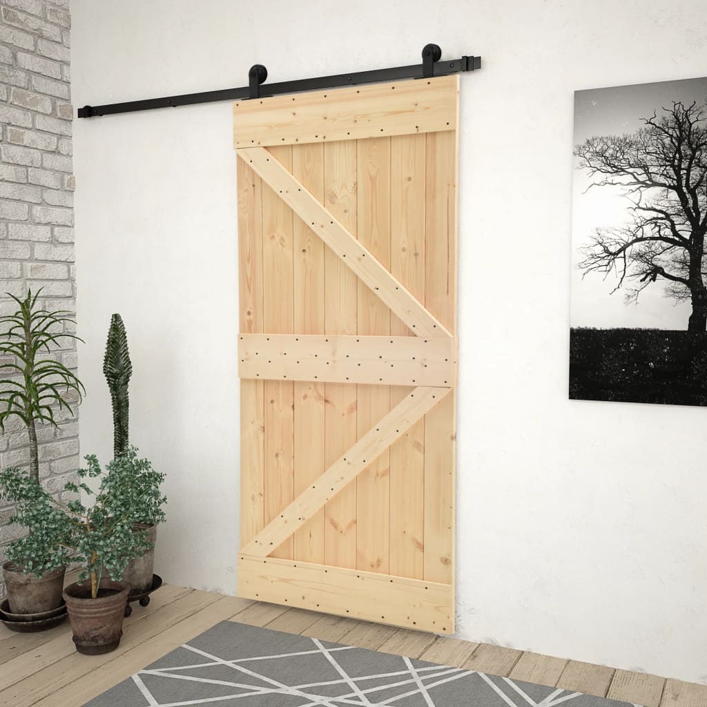 Vetonek Puerta corredera con herrajes madera maciza de pino 80x210 cm