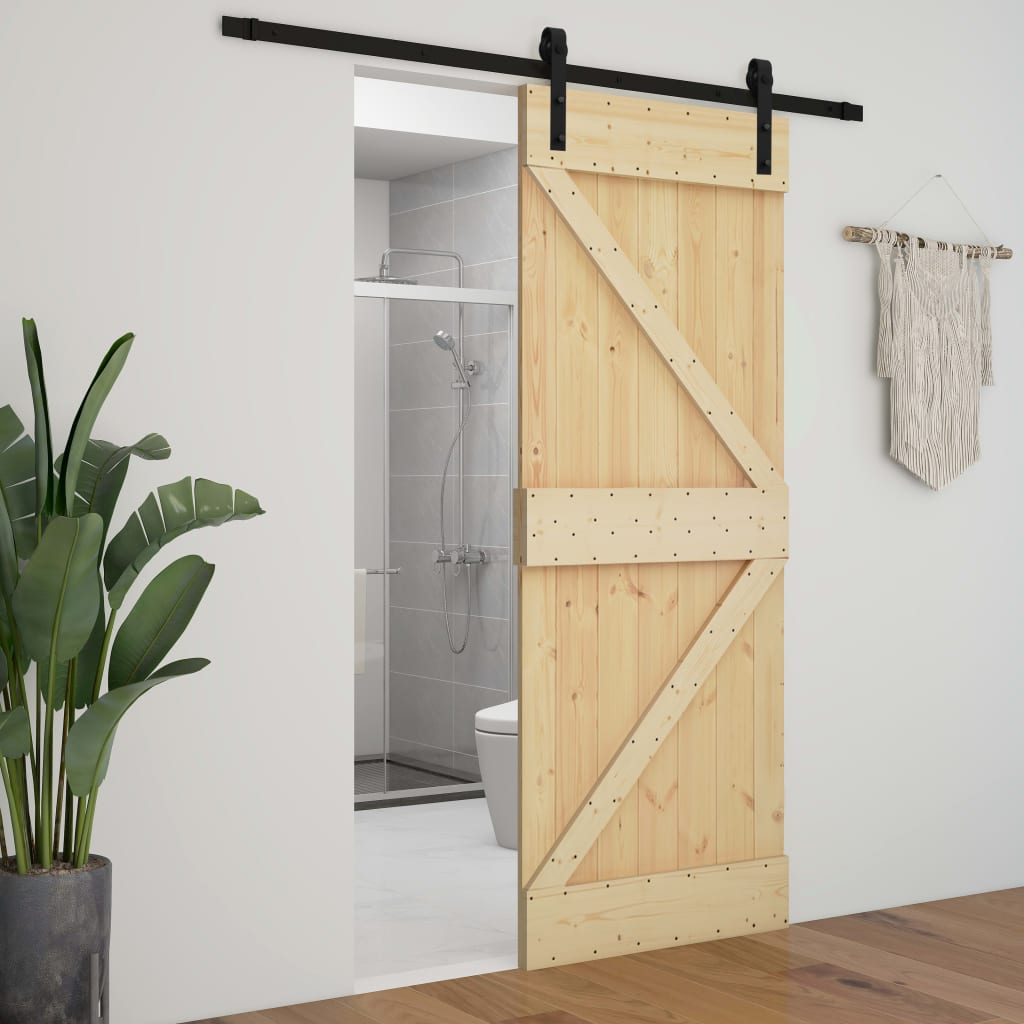 Puerta corredera con herrajes madera maciza de pino 80x210 cm - Vetonek