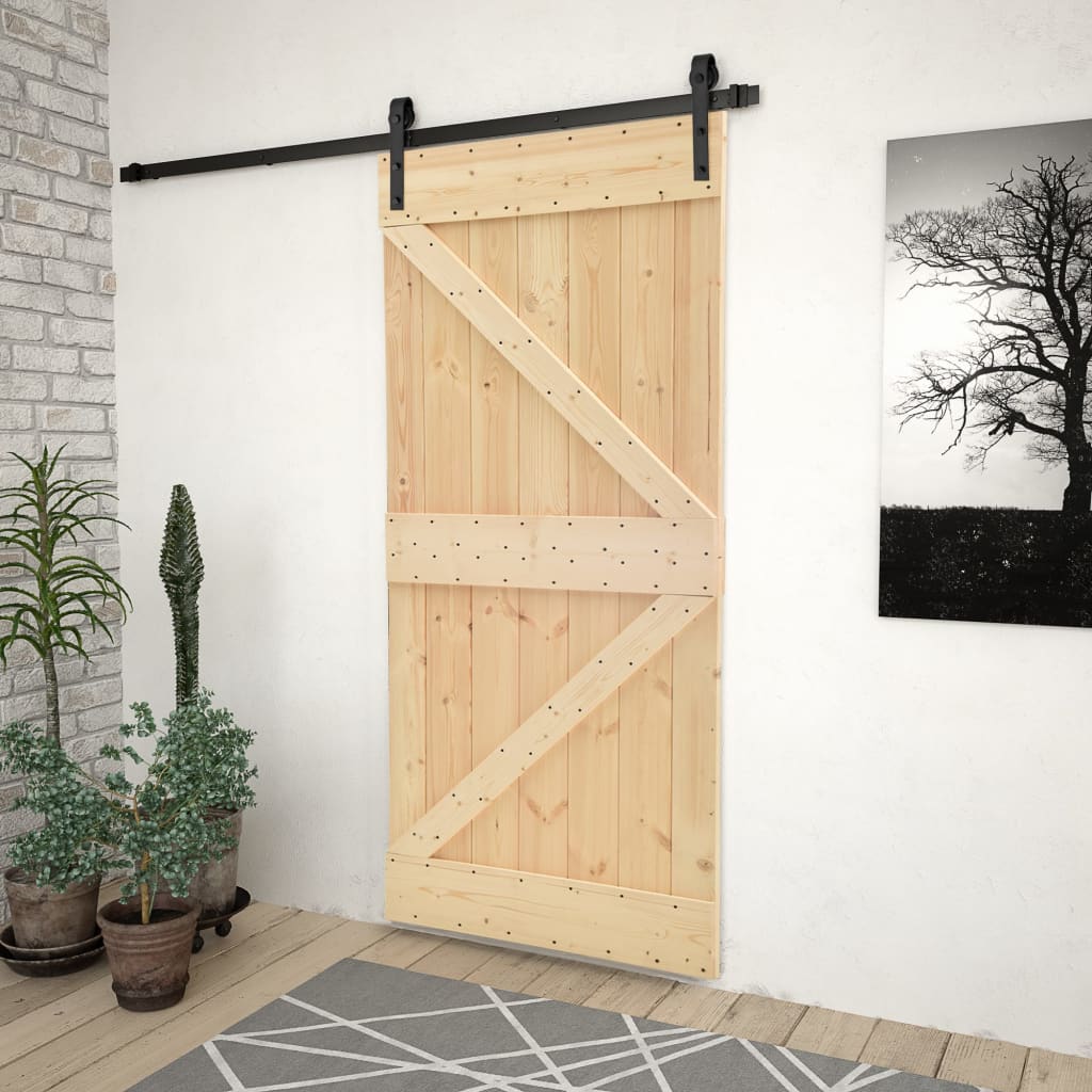 Vetonek Puerta corredera con herrajes madera maciza de pino 80x210 cm