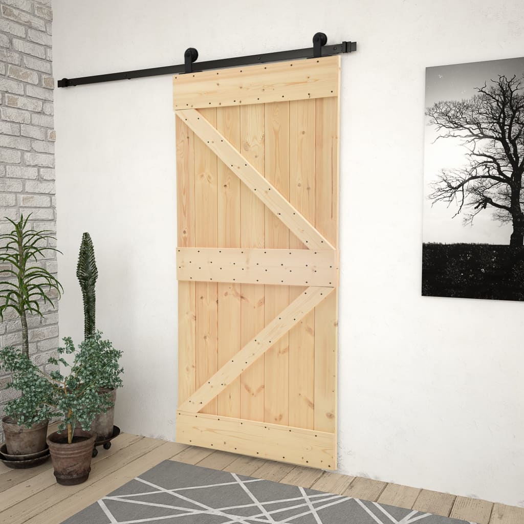 Vetonek Puerta corredera con herrajes madera maciza de pino 90x210 cm