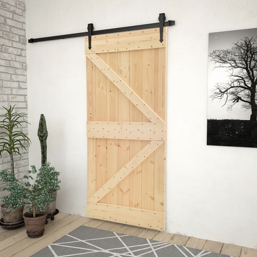 Vetonek Puerta corredera con herrajes madera maciza de pino 100x210 cm