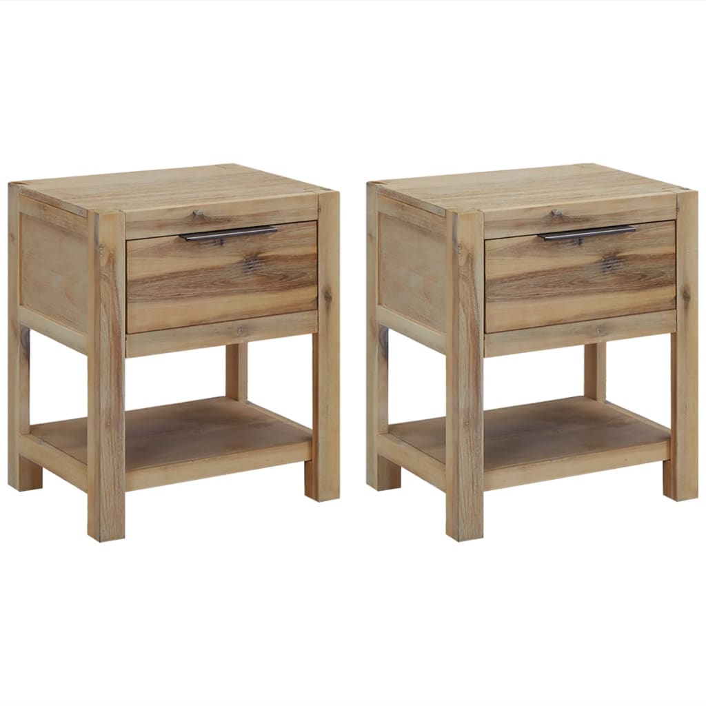 Vetonek Mesitas de noche con cajones madera acacia maciza 40x30x48 cm