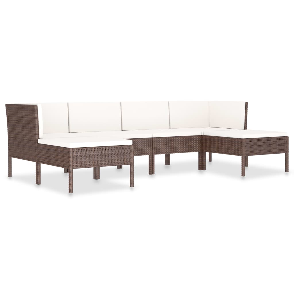 Set muebles de jardín 6 piezas y cojines ratán sintético marrón