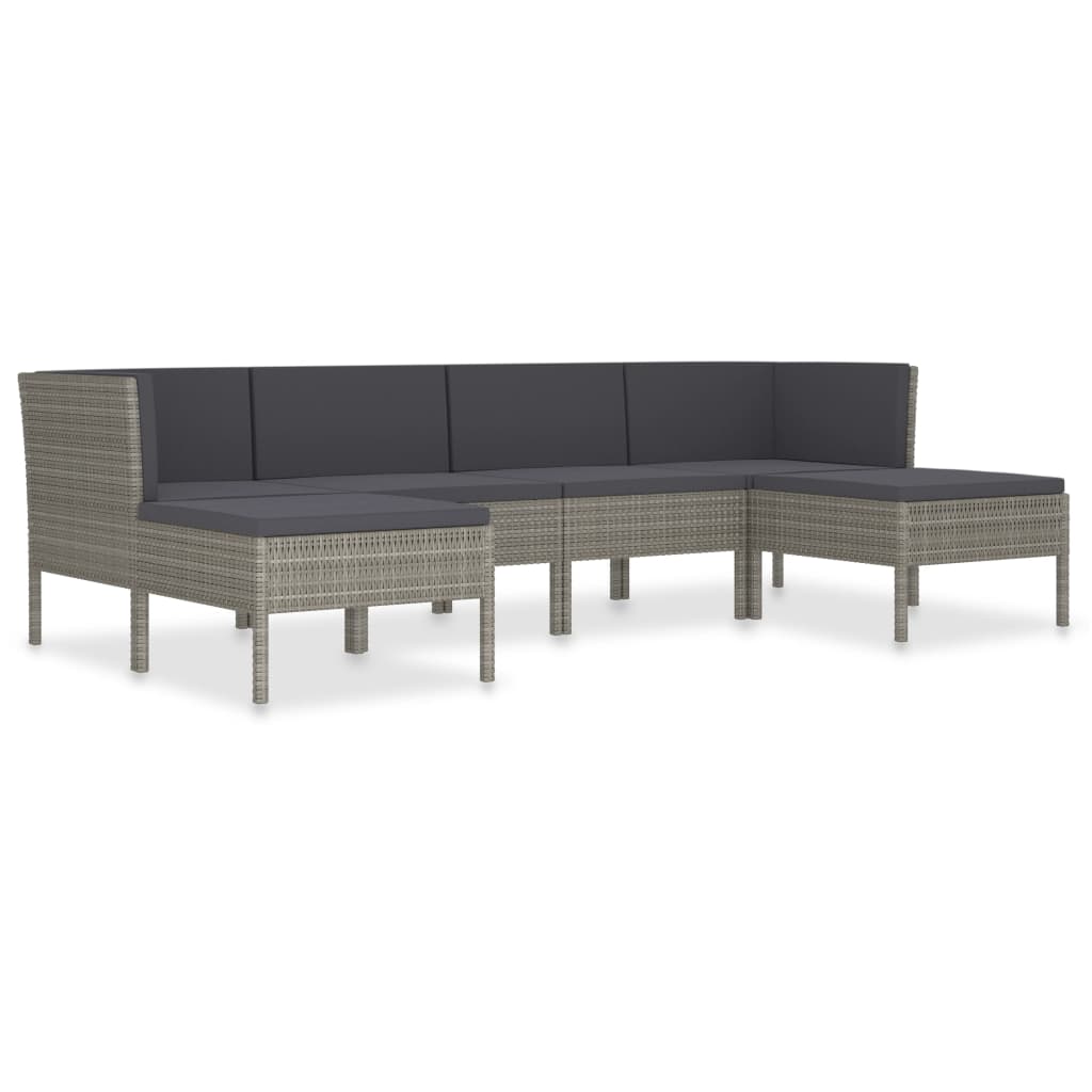 Set de muebles de jardín 6 pzas y cojines ratán sintético gris vidaXL