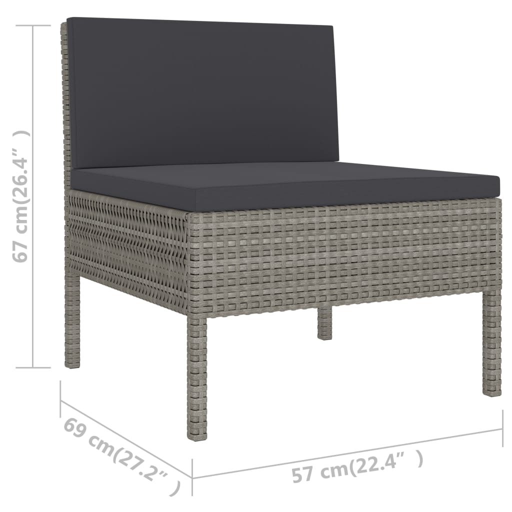 Set de muebles de jardín 6 pzas y cojines ratán sintético gris vidaXL