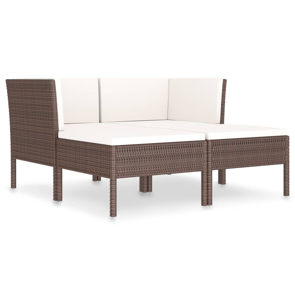 Set muebles de jardín 4 piezas y cojines ratán sintético marrón