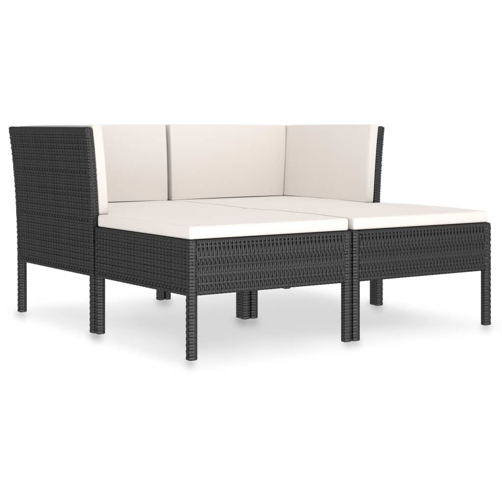 Set de muebles de jardín 4 pzas y cojines ratán sintético negro vidaXL