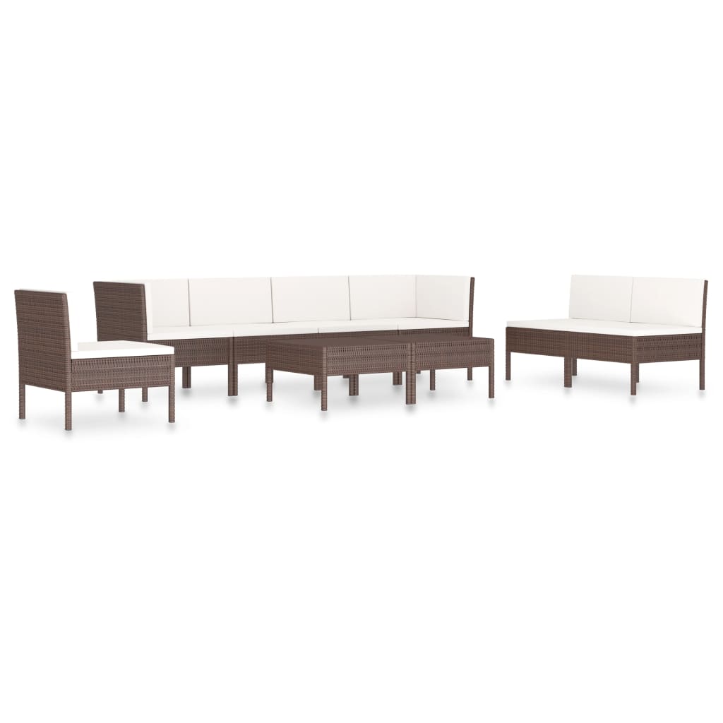 Set muebles de jardín 9 pzas y cojines ratán sintético marrón