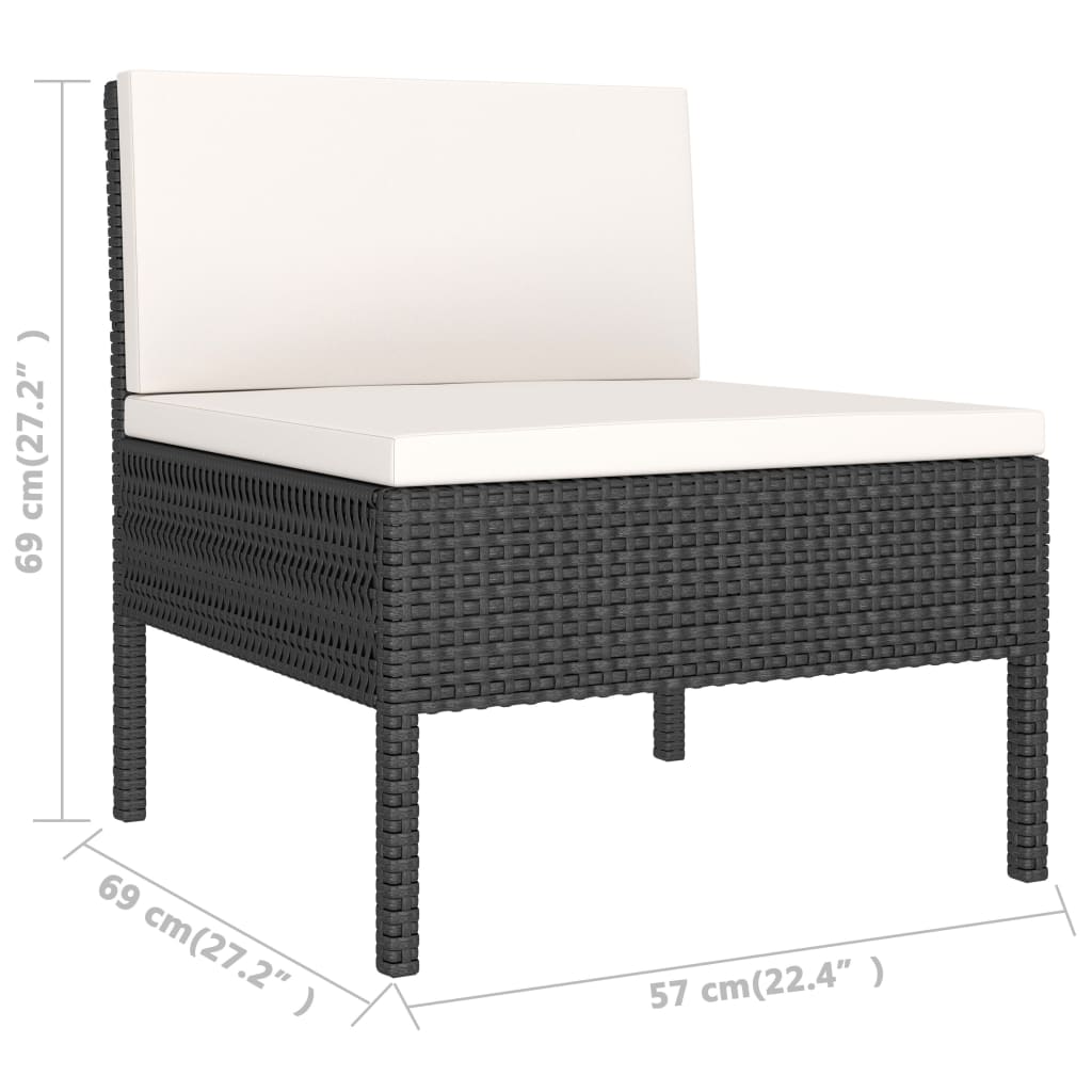 Set de muebles de jardín 9 pzas y cojines ratán sintético negro - Vetonek