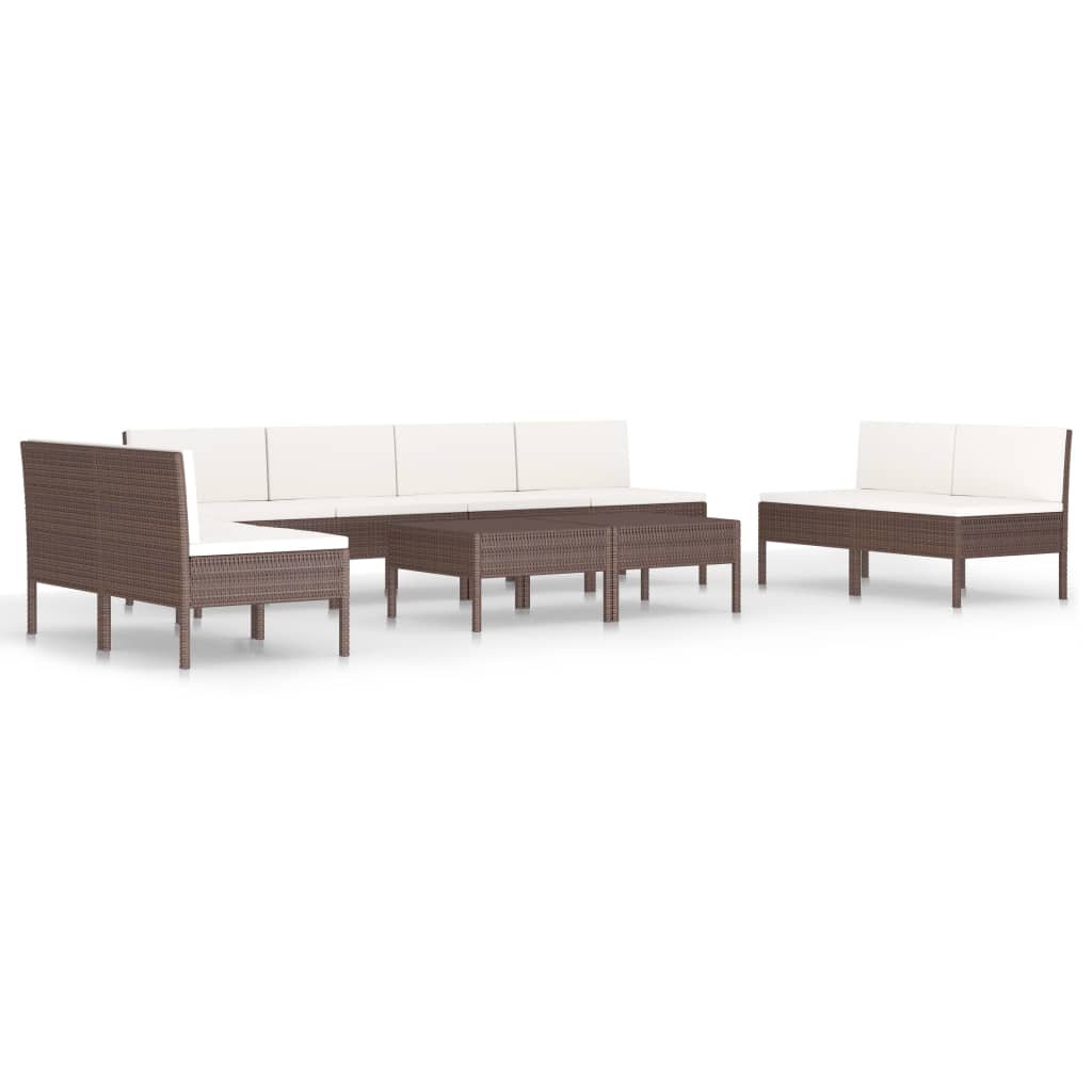 Set muebles de jardín 10 piezas cojines ratán sintético marrón