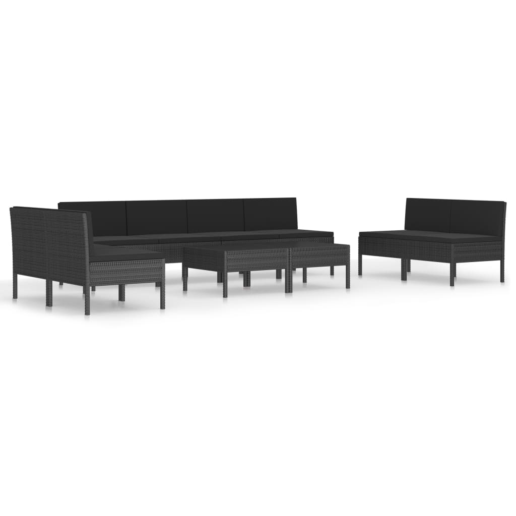 Set muebles de jardín 10 piezas y cojines ratán sintético negro