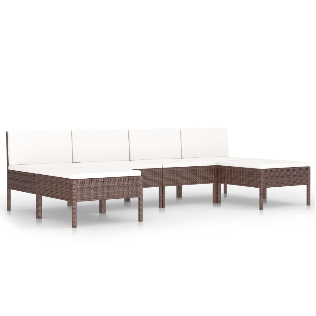 Set muebles de jardín 6 piezas y cojines ratán sintético marrón