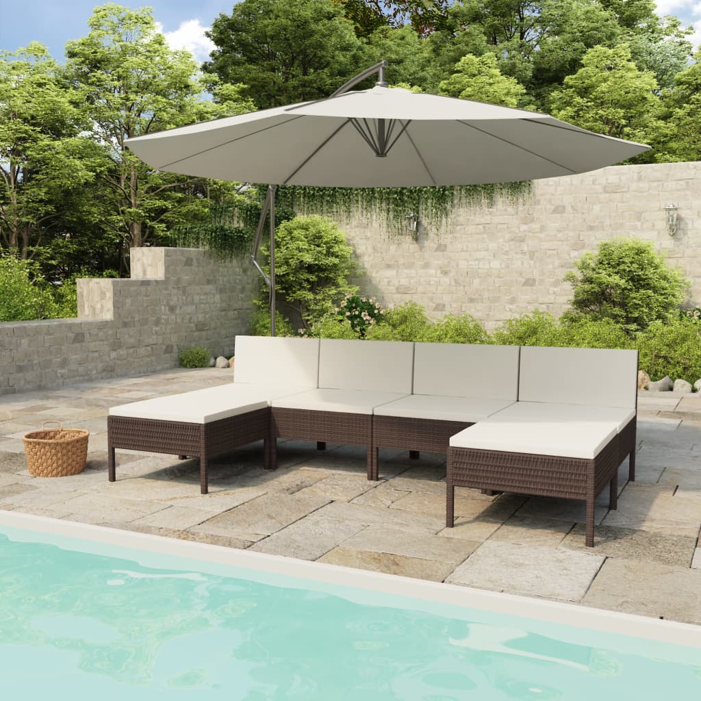 Set muebles de jardín 6 piezas y cojines ratán sintético marrón