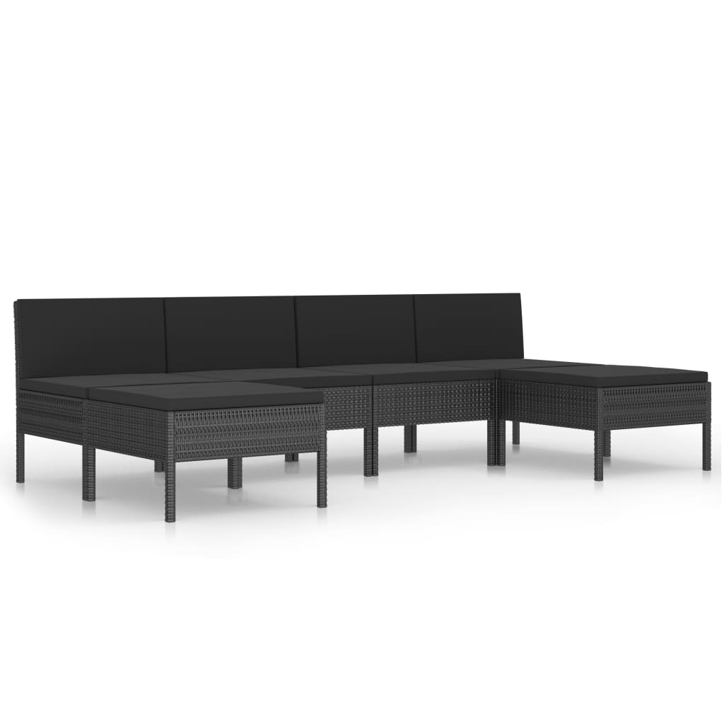 Set de muebles de jardín 6 pzas y cojines ratán sintético negro vidaXL