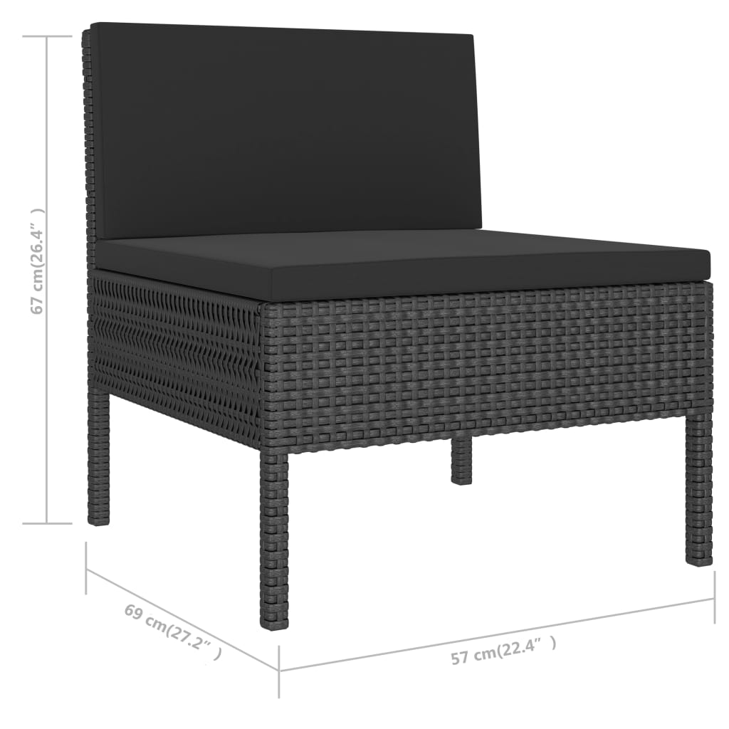 Set de muebles de jardín 6 pzas y cojines ratán sintético negro vidaXL