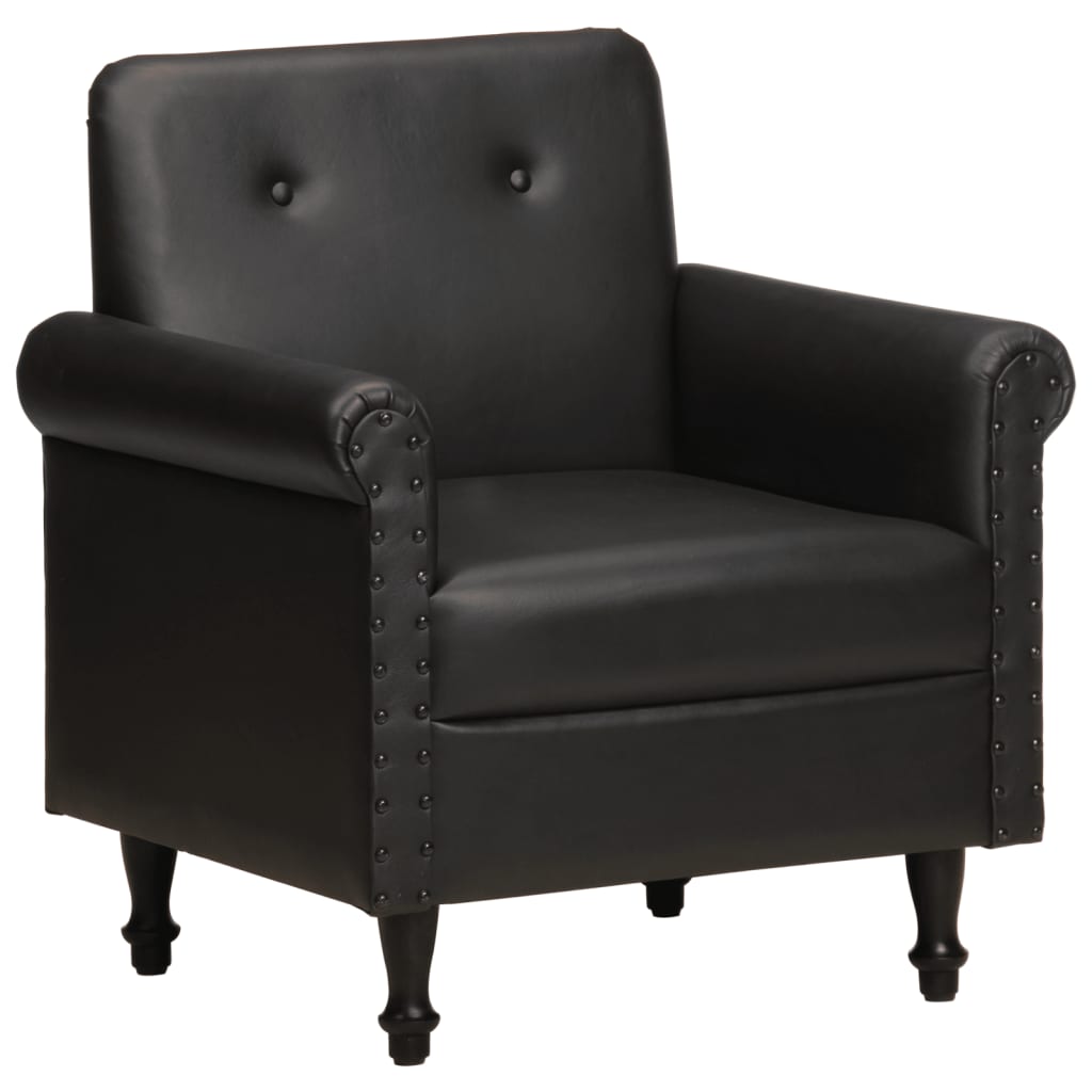 Vetonek Sillón butaca de cuero auténtico negro