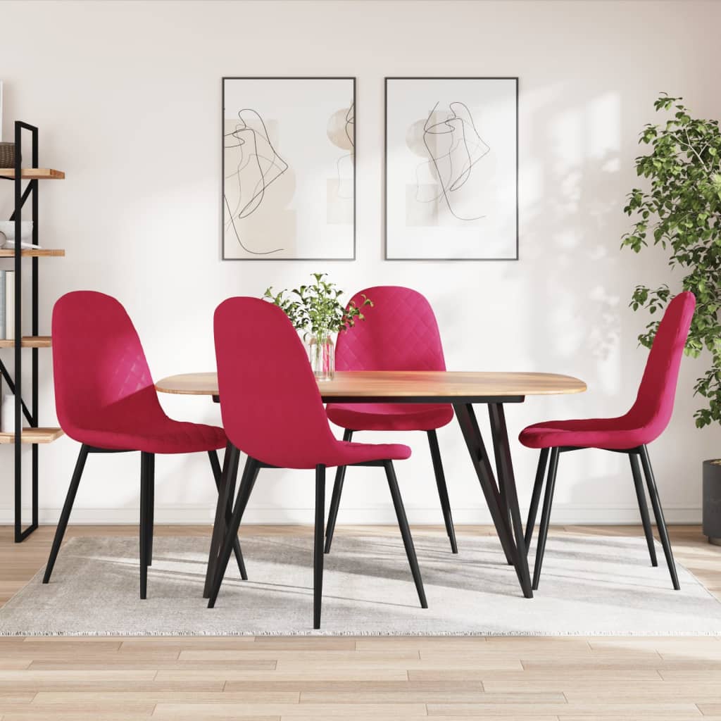 Vetonek Sillas de comedor 4 unidades terciopelo rojo tinto