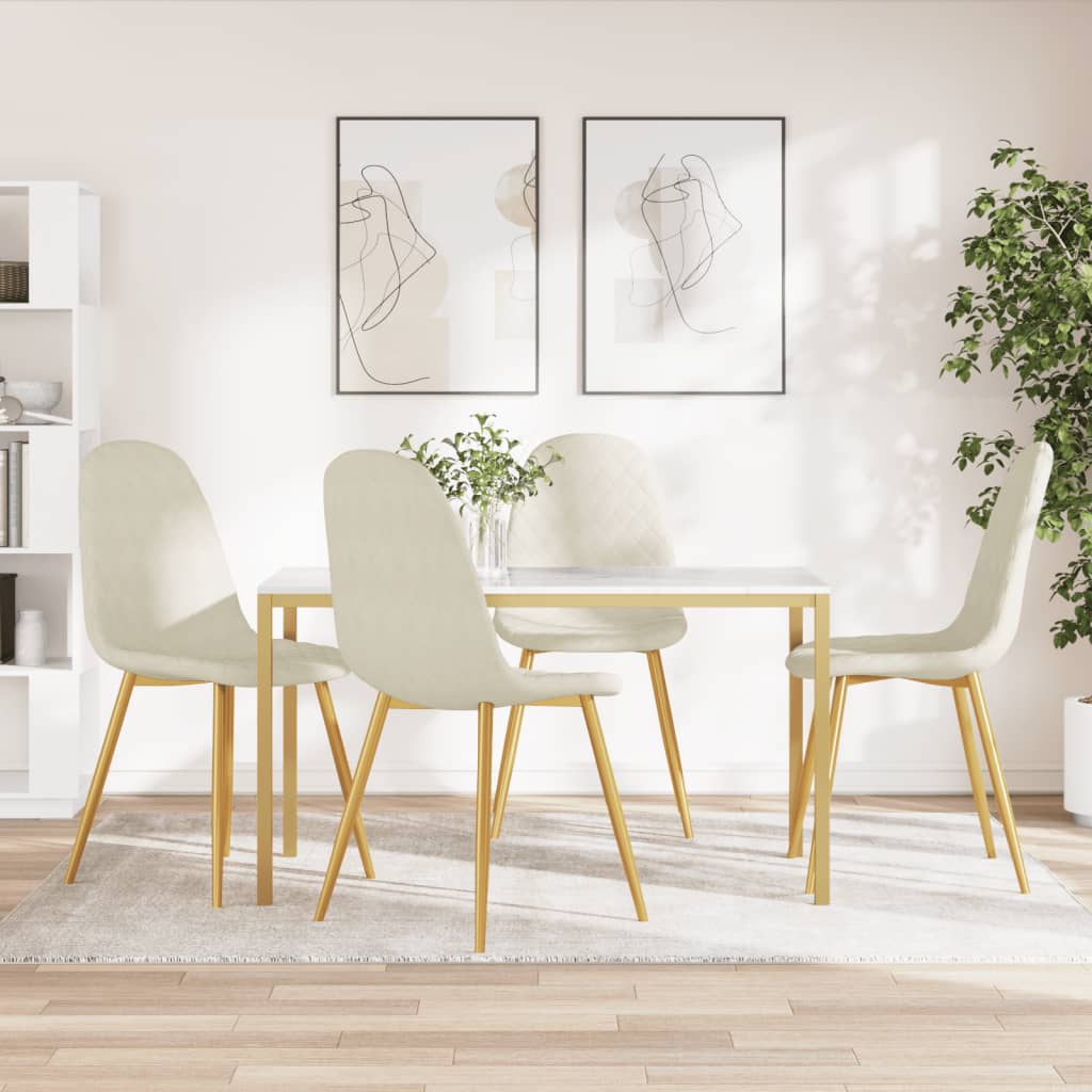 Vetonek Sillas de comedor 4 unidades terciopelo blanco crema