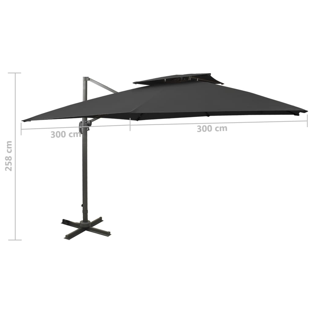 Voladized umbrella with double roof black 300x300 cm