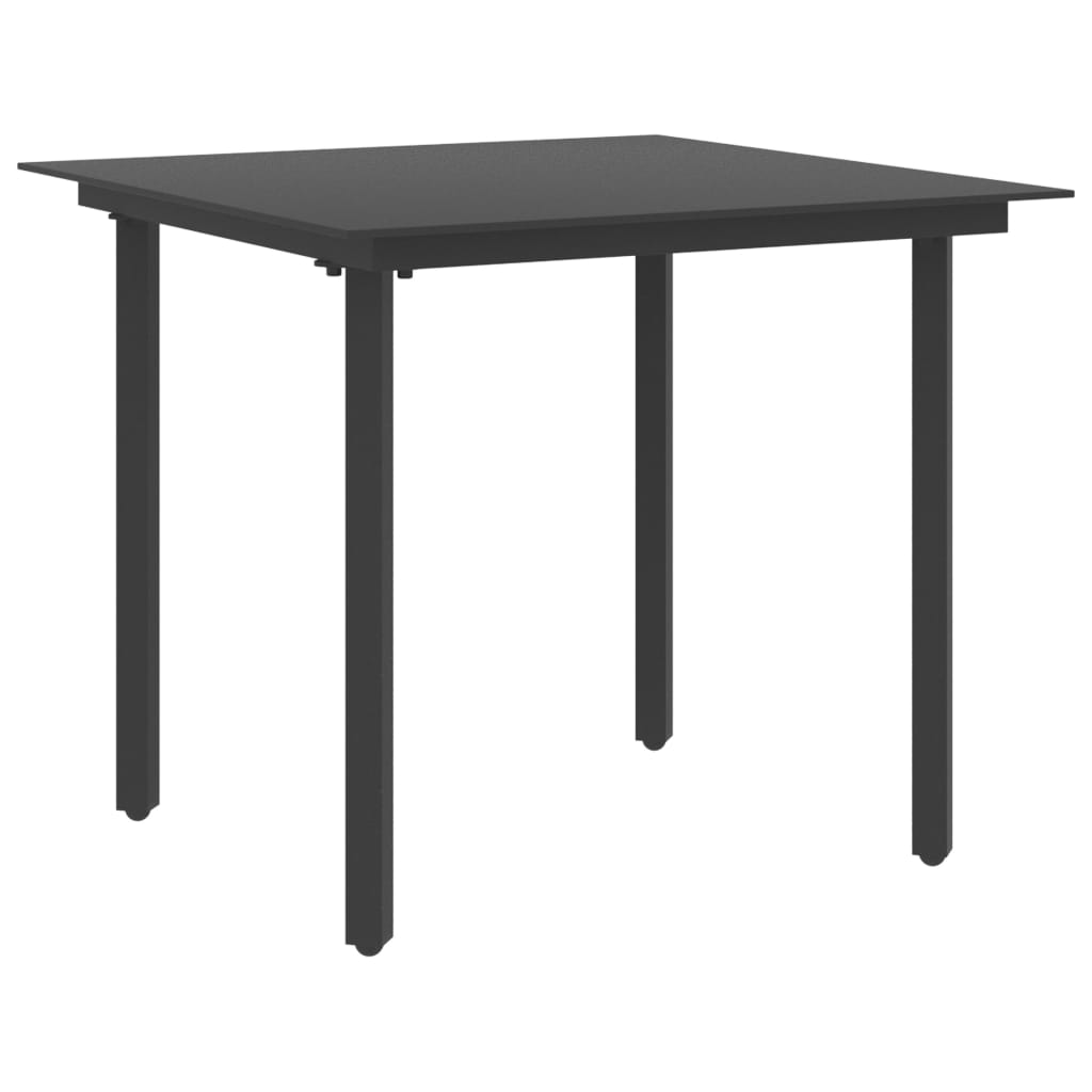 Vetonek Mesa de comedor de jardín acero y vidrio negro 80x80x74 cm 