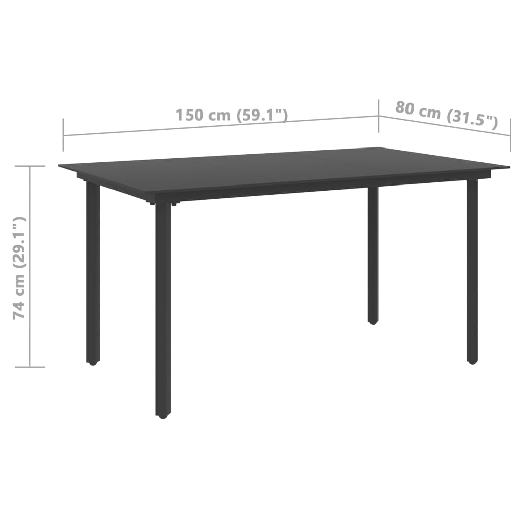 Black Steel and Glass Dining Table 150x80x74 cm