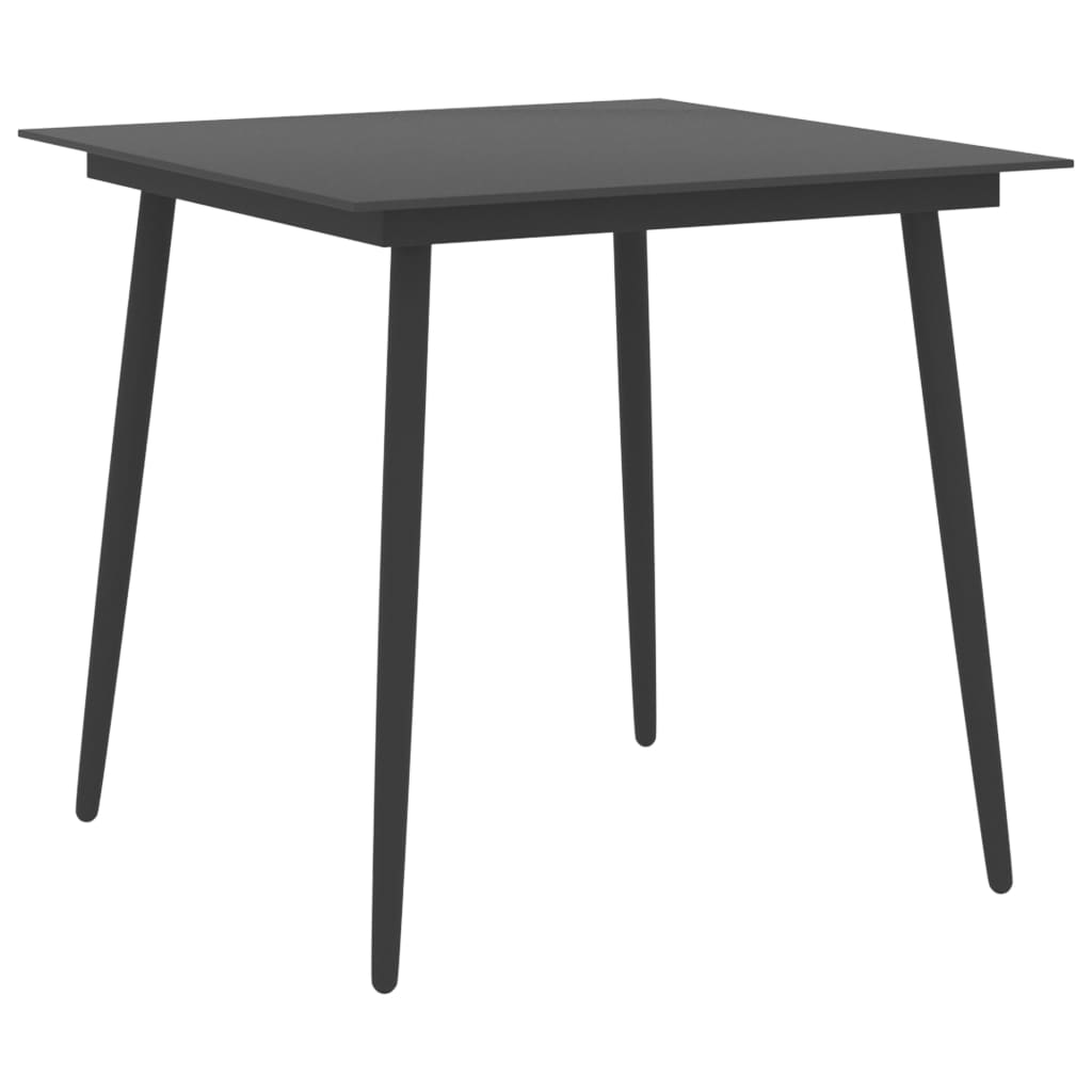 Vetonek Mesa de comedor para jardín acero y vidrio negro 80x80x74 cm 