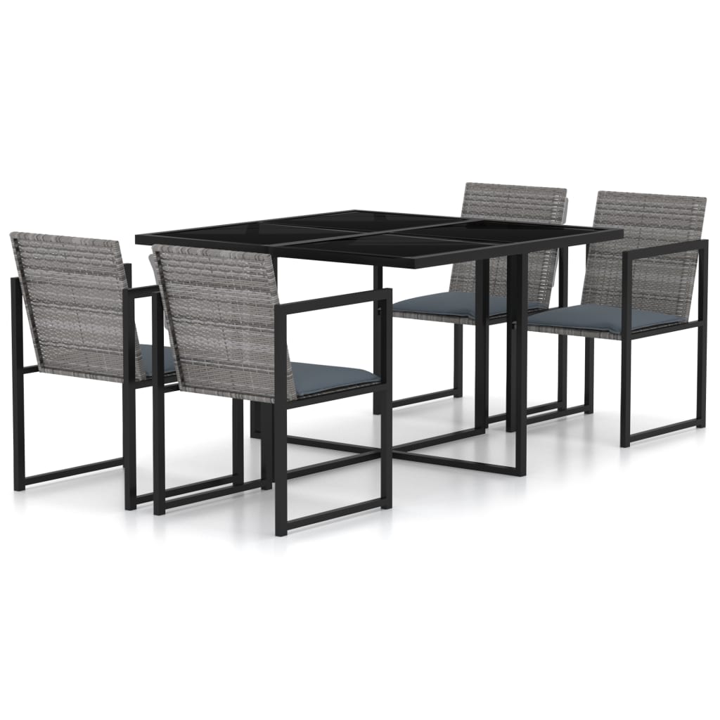 Vetonek Set de comedor de jardín 5 pzas y cojines ratán sintético gris