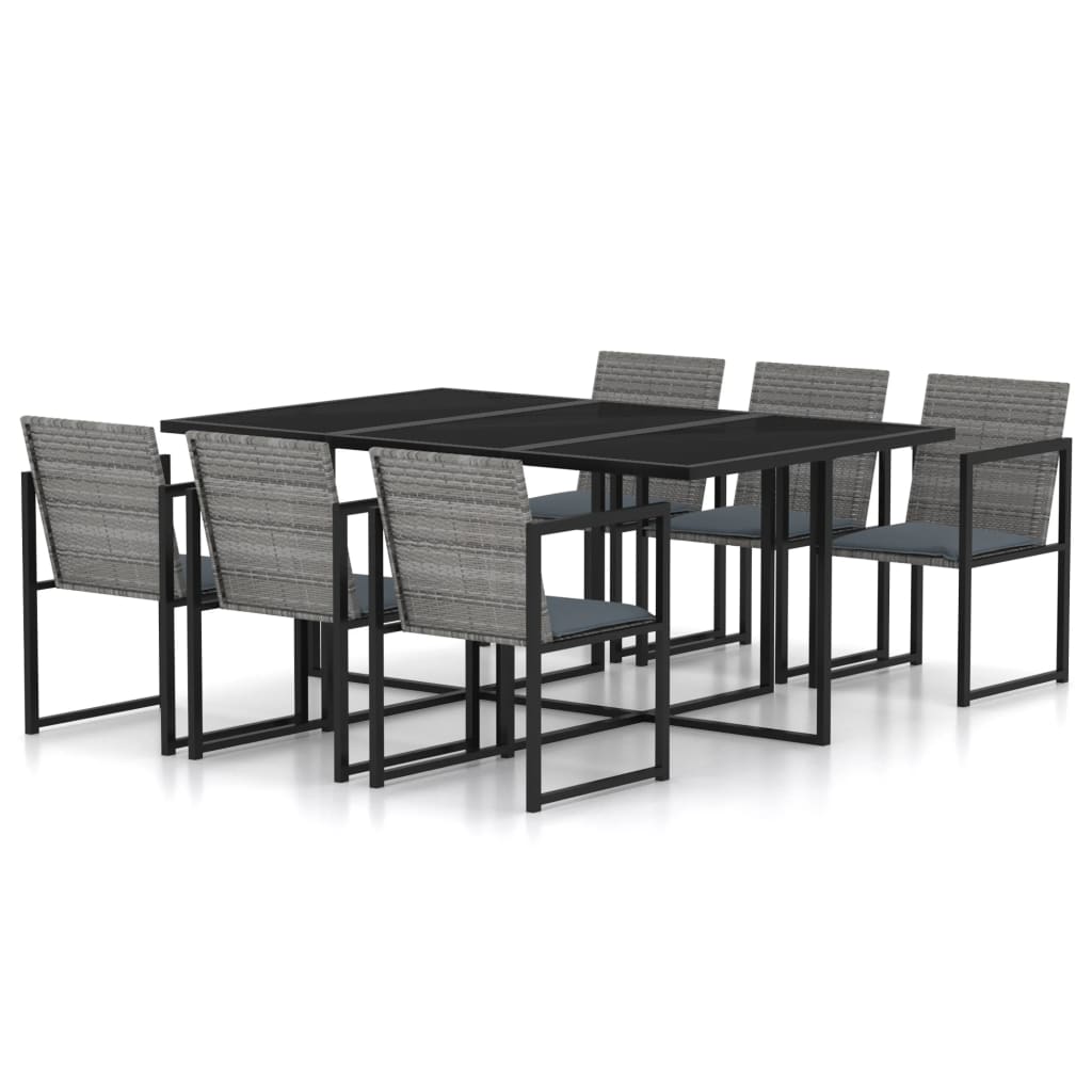 Vetonek Set de comedor para jardín 7 pzas cojines ratán sintético gris