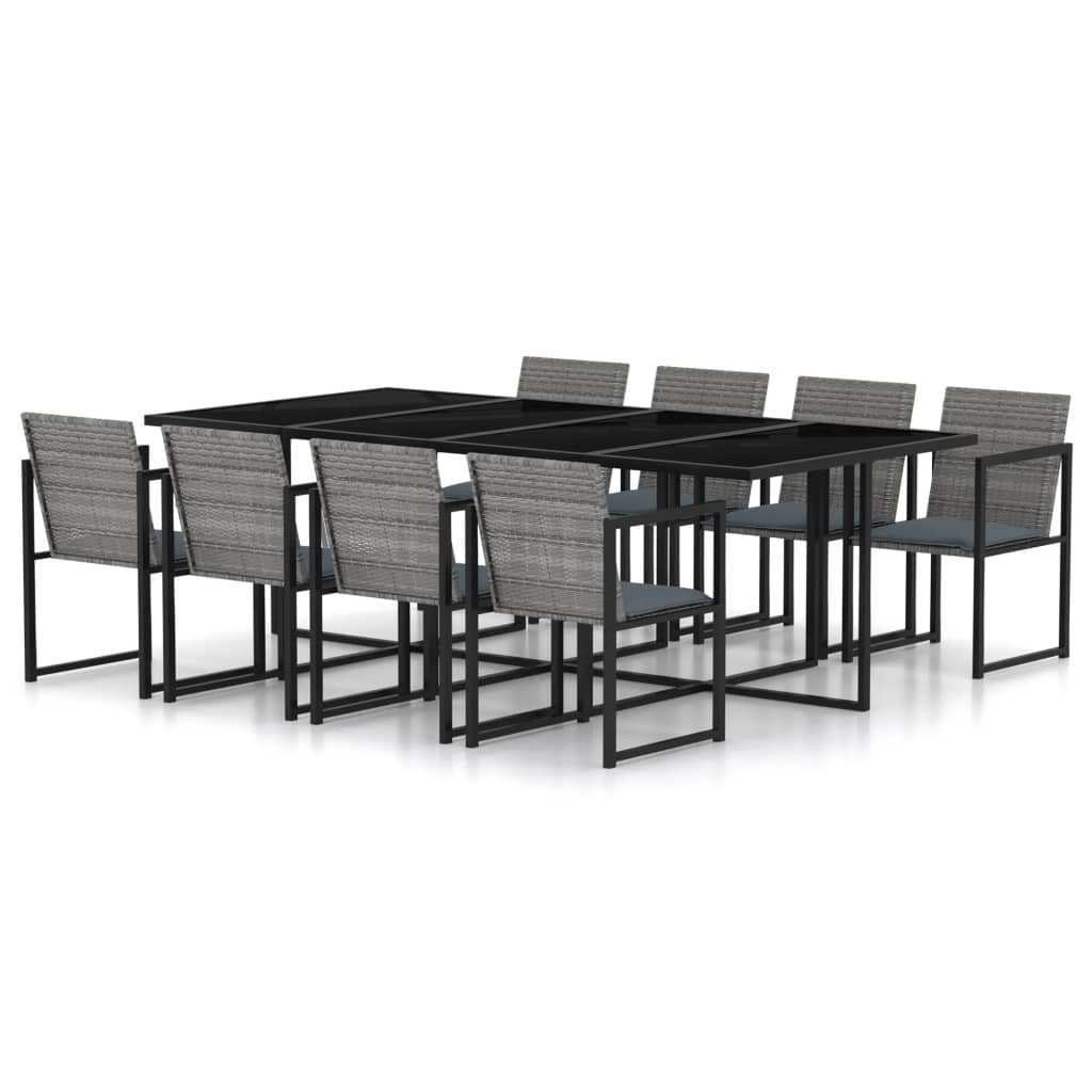 Vetonek Set de comedor de jardín 9 pzas y cojines ratán sintético gris