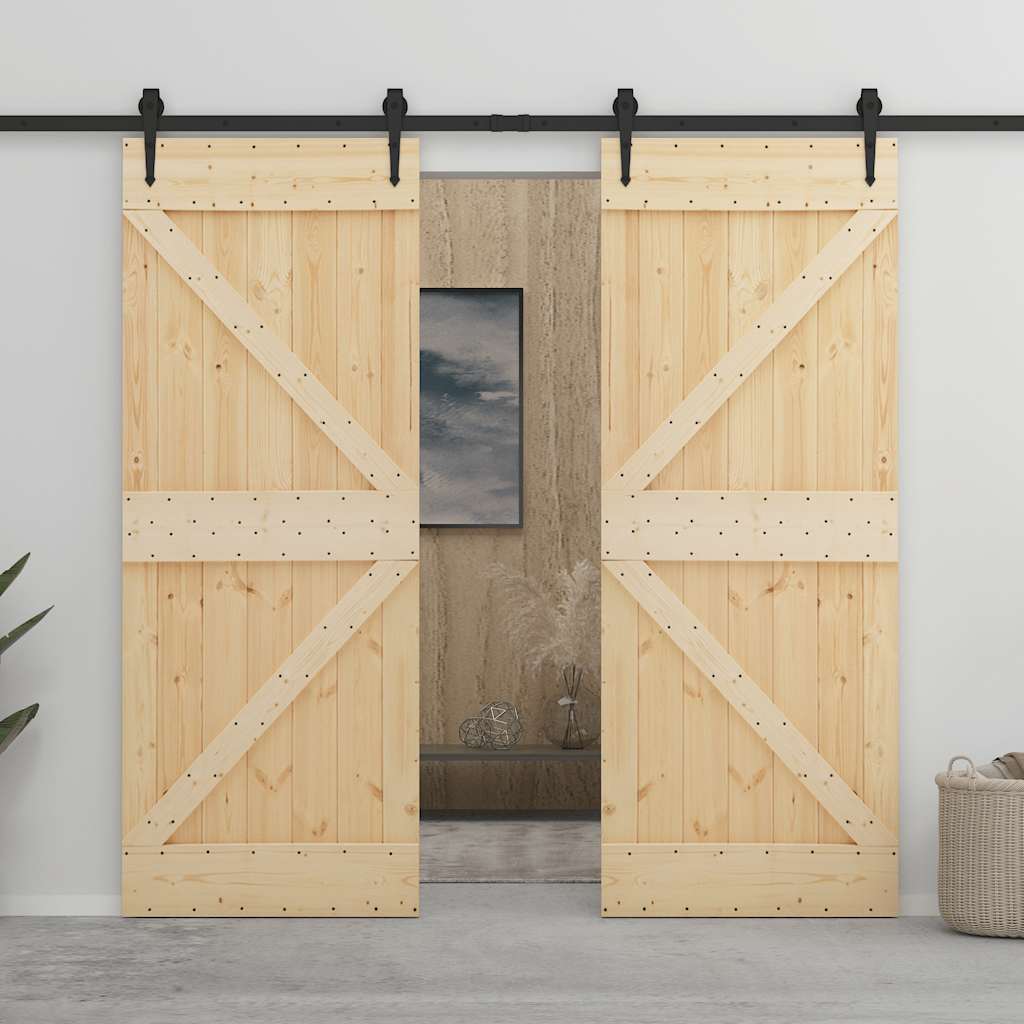 Vetonek Puerta corredera con herrajes madera maciza de pino 80x210 cm