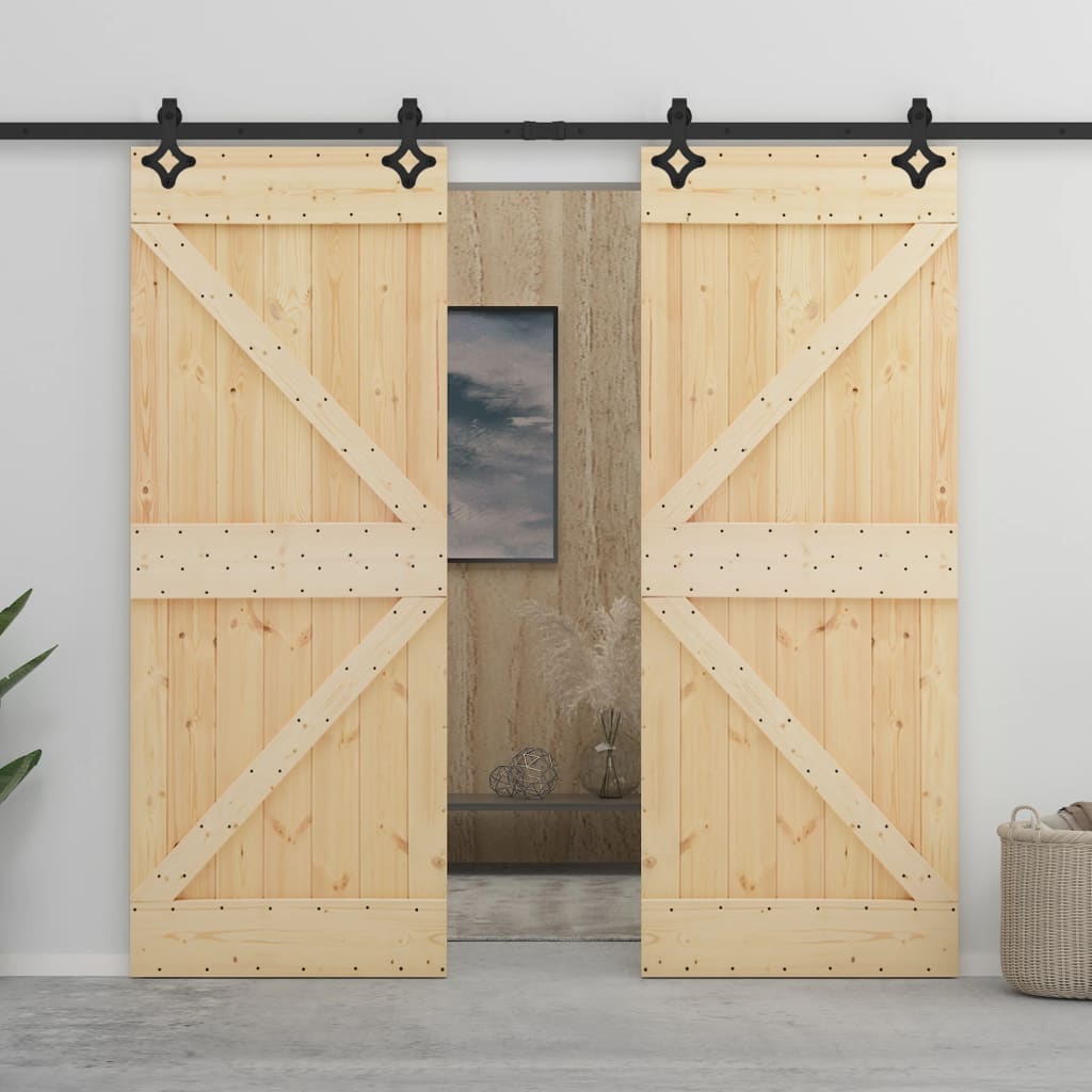 Vetonek Puerta corredera con herrajes madera maciza de pino 80x210 cm