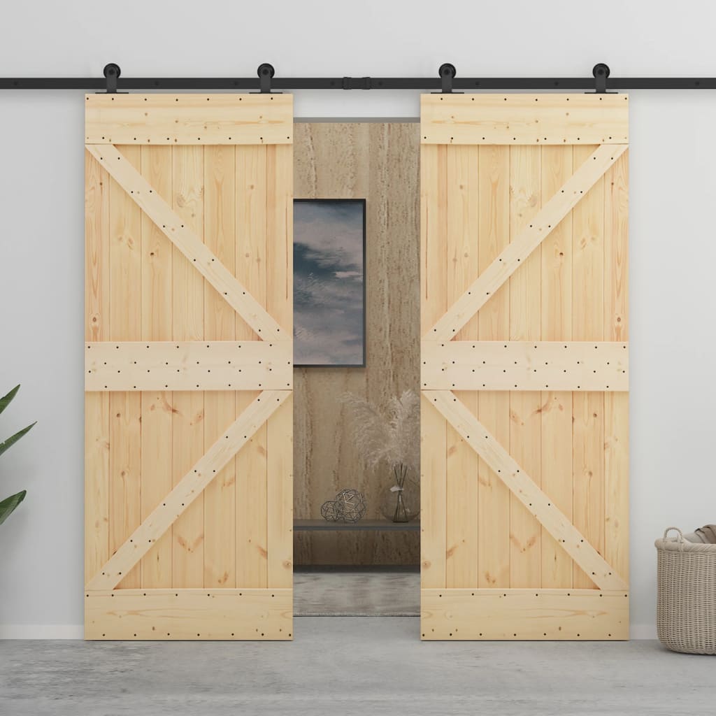 Vetonek Puerta corredera con herrajes madera maciza de pino 80x210 cm