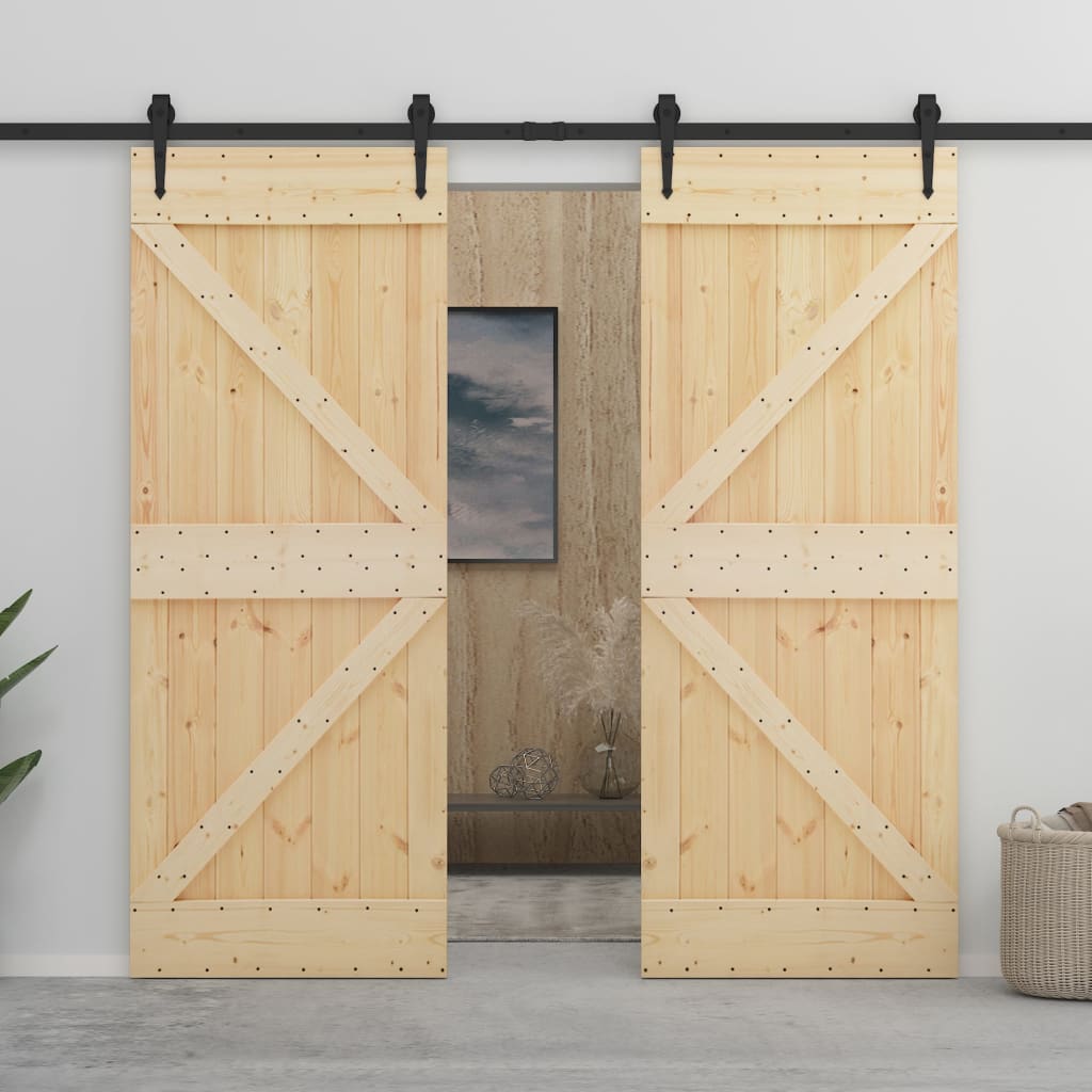 Vetonek Puerta corredera con herrajes madera maciza de pino 90x210 cm