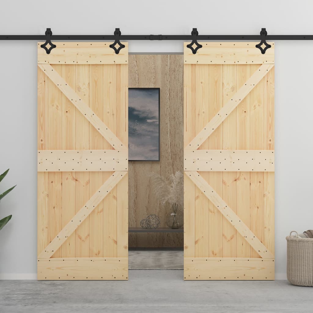 Vetonek Puerta corredera con herrajes madera maciza de pino 100x210 cm