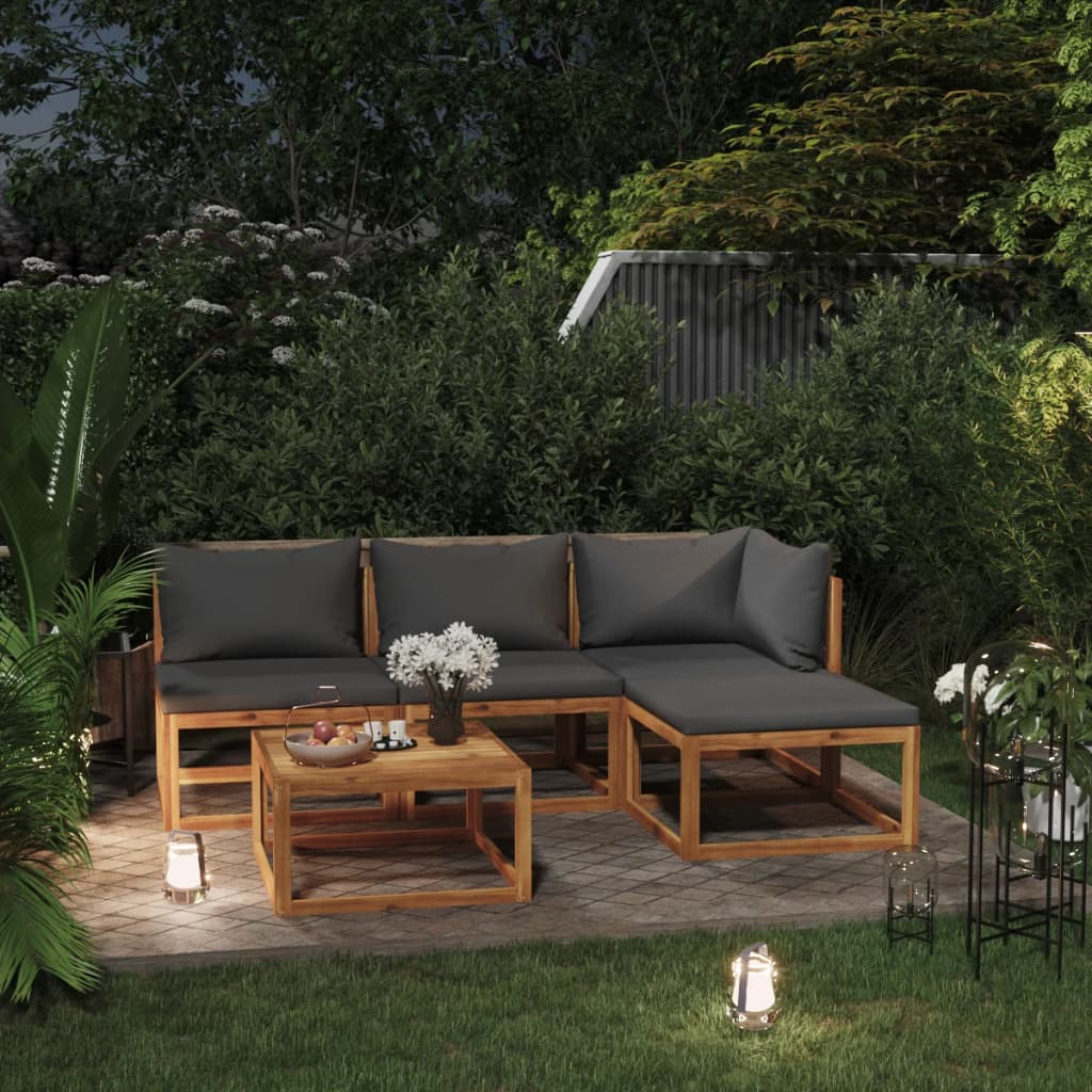 Vetonek Juego de muebles jardín 5 pzas con cojines madera maciza acacia