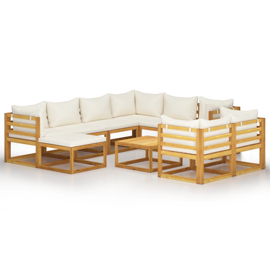 Muebles de jardín 10 pzas cojines crema madera maciza acacia vidaXL