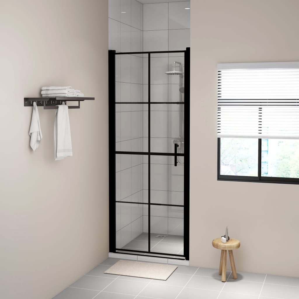 Vetonek Puertas de ducha de vidrio templado negro 81x195 cm